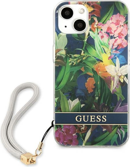 Guess GUHCP13SHFLSB Apple iPhone 13 mini blue hardcase Flower Strap