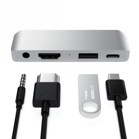 Satechi Aluminium Mobile Pro Hub USB-C (USB-C 60W, 4K HDMI, USB-A 3.0, jack port) (silver)