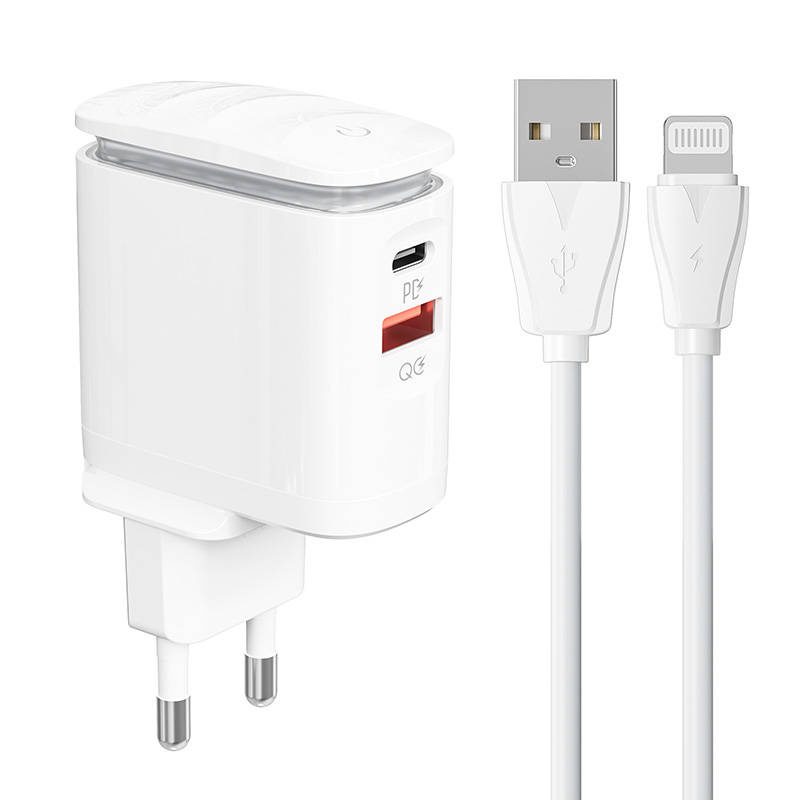 LDNIO A2423C Wall Charger USB-A, USB-C + Lightning cable