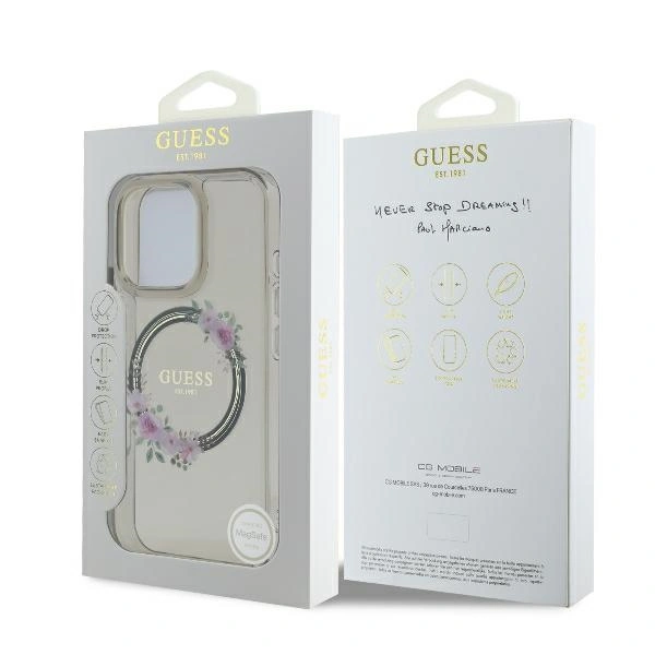 Case Guess GUHMP16LHFWFCK Apple iPhone 16 Pro hardcase IML Flowers Wreath MagSafe black