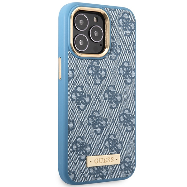 Guess GUHMP14LU4GPRB Apple iPhone 14 Pro blue hard case 4G Logo Plate MagSafe