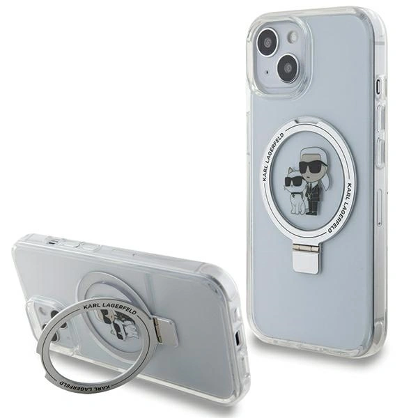 Karl Lagerfeld KLHMP15SHMRSKCH Apple iPhone 15 / 14 / 13 hardcase Ring Stand Karl&Choupettte MagSafe white