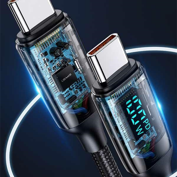 USAMS U78 Cable USB-C/USB-C LED 3m 100W Fast Charging black US-SJ559