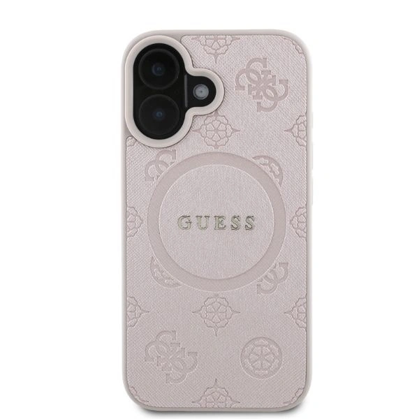 Case Guess GUHMP16SPSAPSMEP Apple iPhone 16 hardcase Saffiano Peony Classic Logo MagSafe pink
