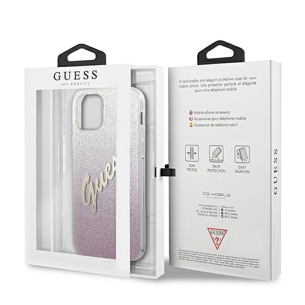 Guess GUHCP12SPCUGLSPI Apple iPhone 12 mini pink hardcase Glitter Gradient Script