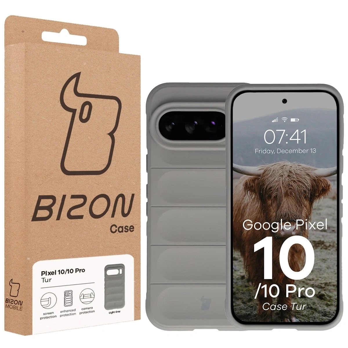 Pancerne etui Bizon Case Tur do Google Pixel 10 / 10 Pro jasnoszare