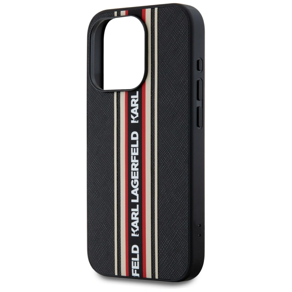 Etui Karl Lagerfeld Saffiano Athleisure Stripes Cord do Apple iPhone 15 Pro Max czarno-czerwony