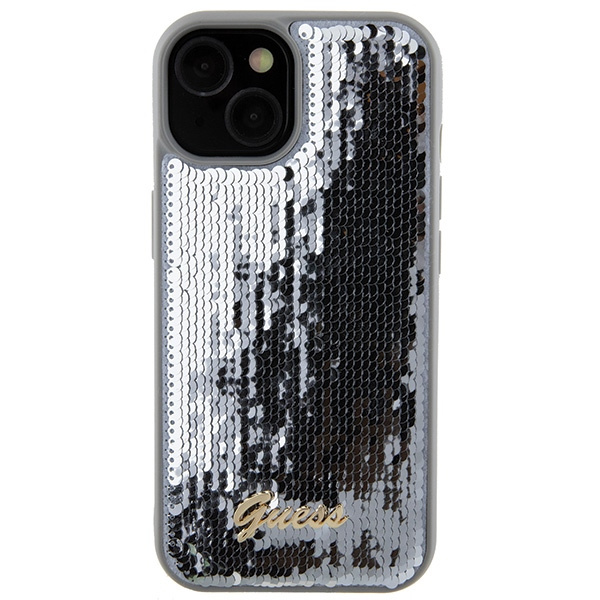 Guess GUHCP15SPSFDGSS Apple iPhone 15 hardcase Sequin Script Metal silver