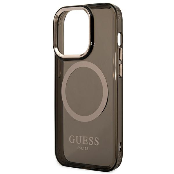 Guess GUHMP14XHTCMK Apple iPhone 14 Pro Max black hard case Gold Outline Translucent MagSafe