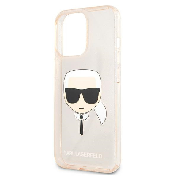 Karl Lagerfeld KLHCP13XKHTUGLGO Apple iPhone 13 Pro Max gold hardcase Glitter Karl`s Head