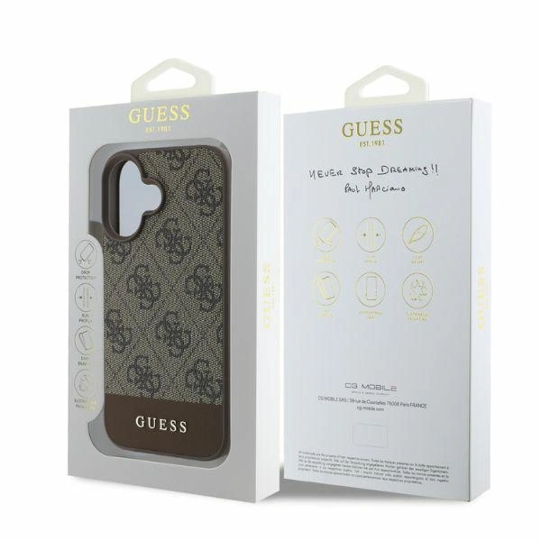 Case Guess GUHCP16SG4GLBR Apple iPhone 16 hardcase 4G Bottom Stripe brown