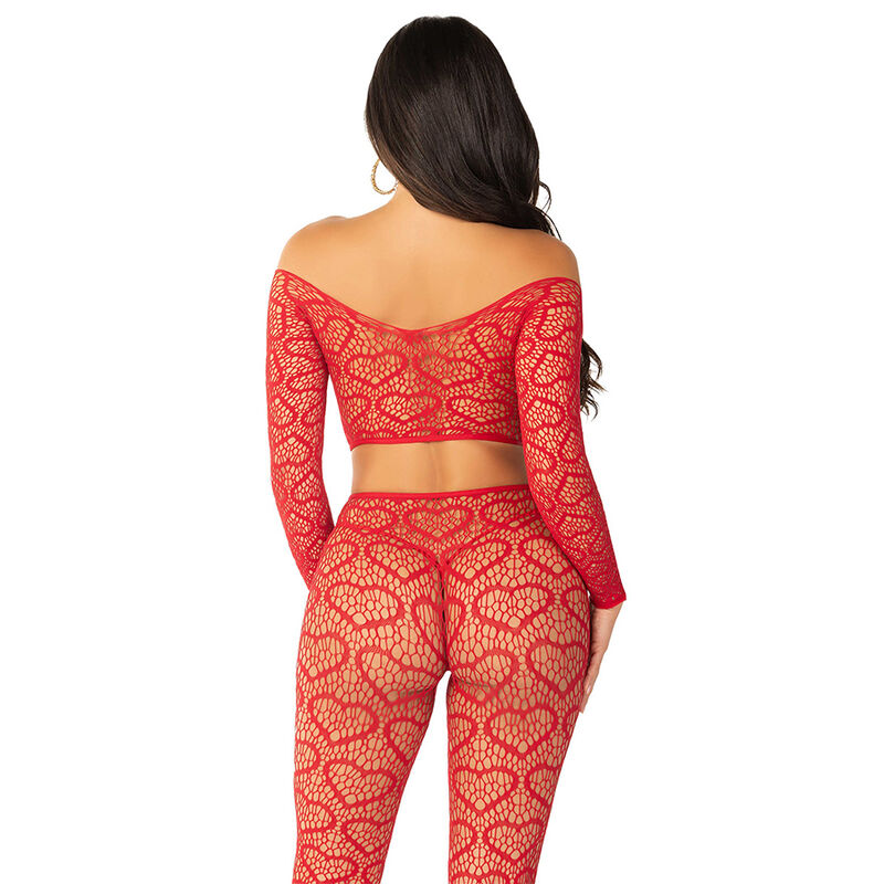 LEG AVENUE - CROP TOP + STOCKINGS RED ONE SIZE