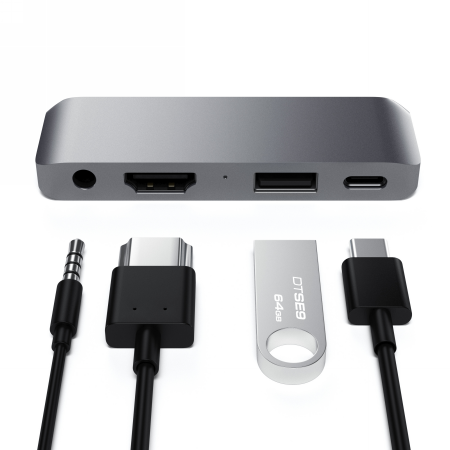 Satechi Aluminium Mobile Pro Hub USB-C (USB-C 60W, 4K HDMI, USB-A 3.0, jack port) (space gray)