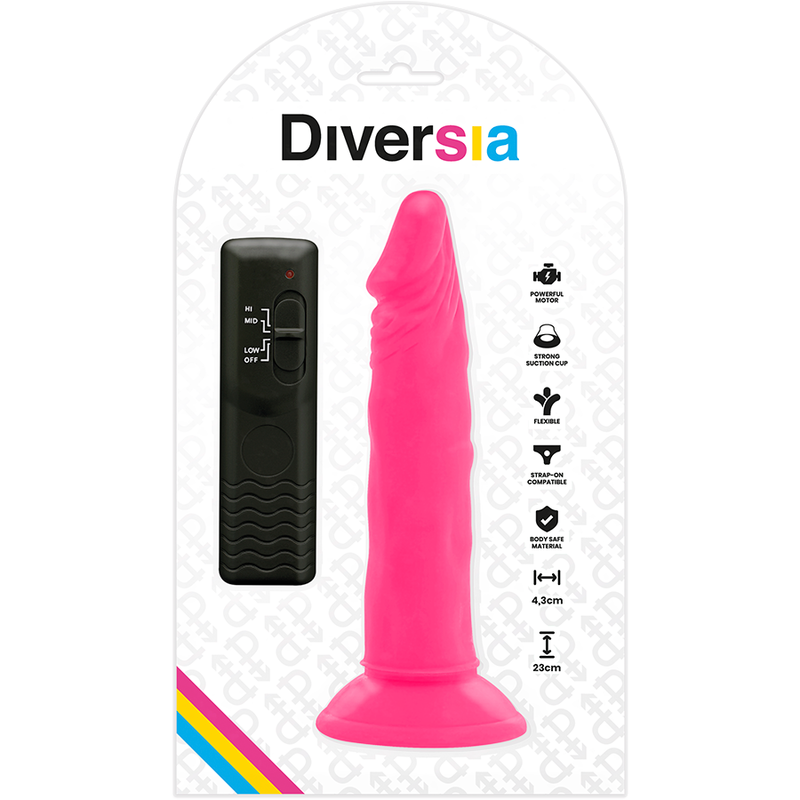 DIVERSIA - FLEXIBLE DILDO WITH VIBRATION 23 CM - PINK