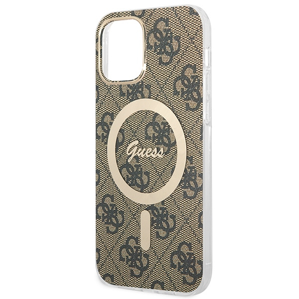 Guess GUBPP12MH4EACSW Case + Wireless Charger Apple iPhone 12/12 Pro brown hard case 4G Print MagSafe