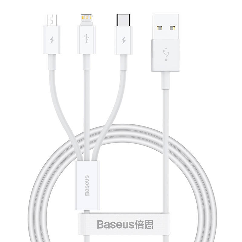 Baseus Superior Data USB-A/microUSB - Lightning - USB-C Cable 3.5A 1m (White)