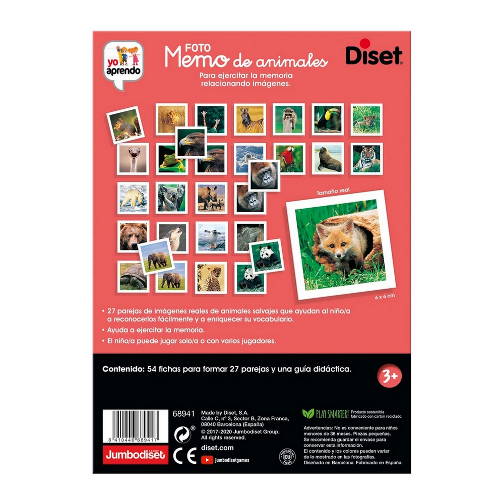 Educational Game Diset Memo Photo Animales 54 Pieces