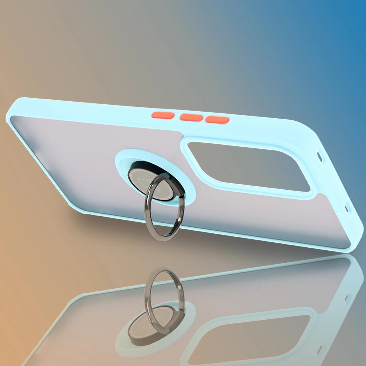 Bizon Case Hybrid Ring Oppo Reno 12 Pro smoky with a light blue frame