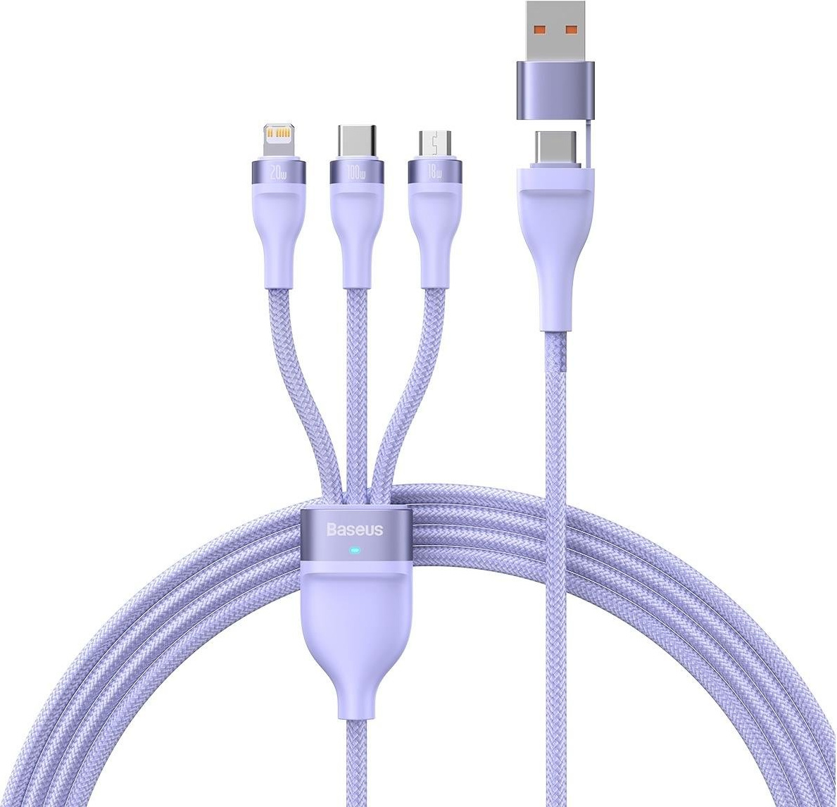 Baseus Flash Series II USB Type C / USB Type A cable - USB Type C / Lightning / micro USB 100 W 1.2 m purple