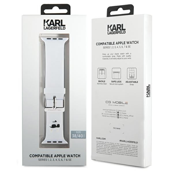 Karl Lagerfeld KLAWMSLCNH Apple Watch 4/5/6/7/SE/8/9 40/41mm strap 3D Rubber Choupette Heads white