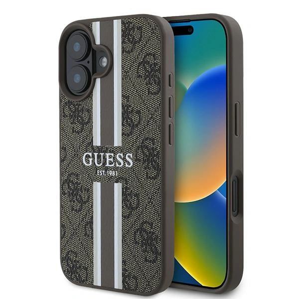 Guess GUHMP16MP4RPSW Apple iPhone 16 Plus hardcase 4G Printed Stripes MagSafe brown