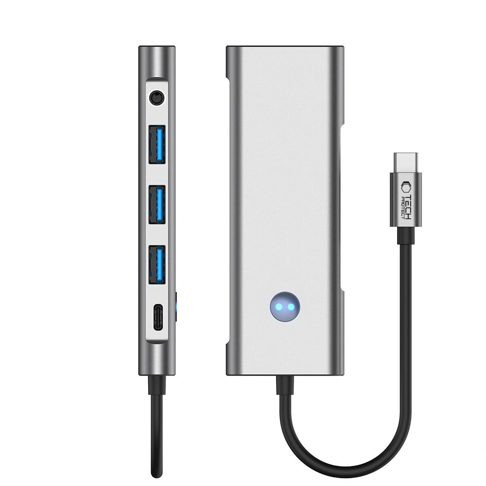 Tech-Protect HB04 HUB Adapter 9in1 USB-C + USB-A 2.0 + USB-A 3.0 + HDMI 4K60Hz + SD/TF + PD 100W + Jack 3.5mm Space Grey