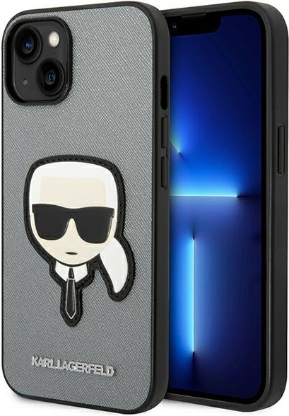 Karl Lagerfeld KLHCP14MSAPKHG Apple iPhone 14 Plus silver hardcase Saffiano Karl`s Head Patch