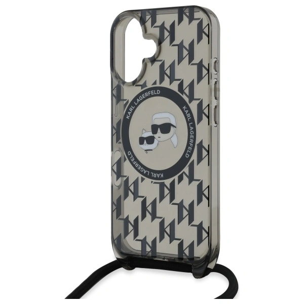 Karl Lagerfeld KLHMP16SHCKCKLCK Apple iPhone 16 hardcase IML Crossbody Monogram Karl & Choupette Head MagSafe black