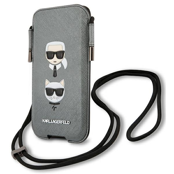 Karl Lagerfeld KLHCP12MOPHKCG 6.1 inch grey hardcase Saffiano Ikonik Karl&Choupette Head