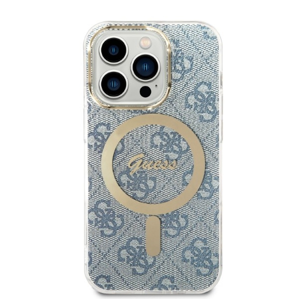 Guess GUBPP14LH4EACSB Case + Wireless Charger Apple iPhone 14 Pro blue hard case 4G Print MagSafe
