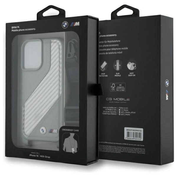 BMW BMHCP16S23PSCCG Apple iPhone 16 hardcase M Edition Carbon Stripe & Strap grey
