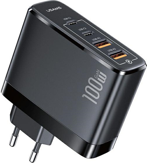 USAMS Wall Charger 2xUSB-C+2xUSB T44 100W PD3.0 +QC3.0 Fast Charging black CC145TC01 (US-CC145)