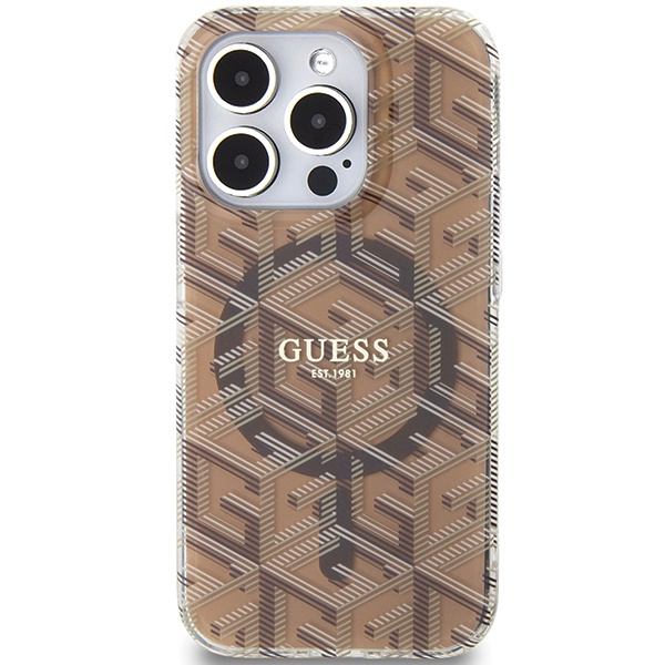 Guess GUHMP15LHGCUSTGW Apple iPhone 15 Pro hardcase IML GCube MagSafe brown