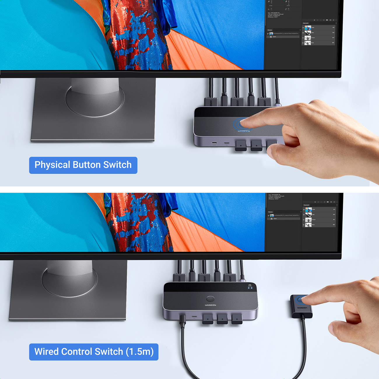 KVM UGREEN CM664 switch 3xUSB-A,2xUSB-B,2xUSB-C,3xHDMI,micro USB black
