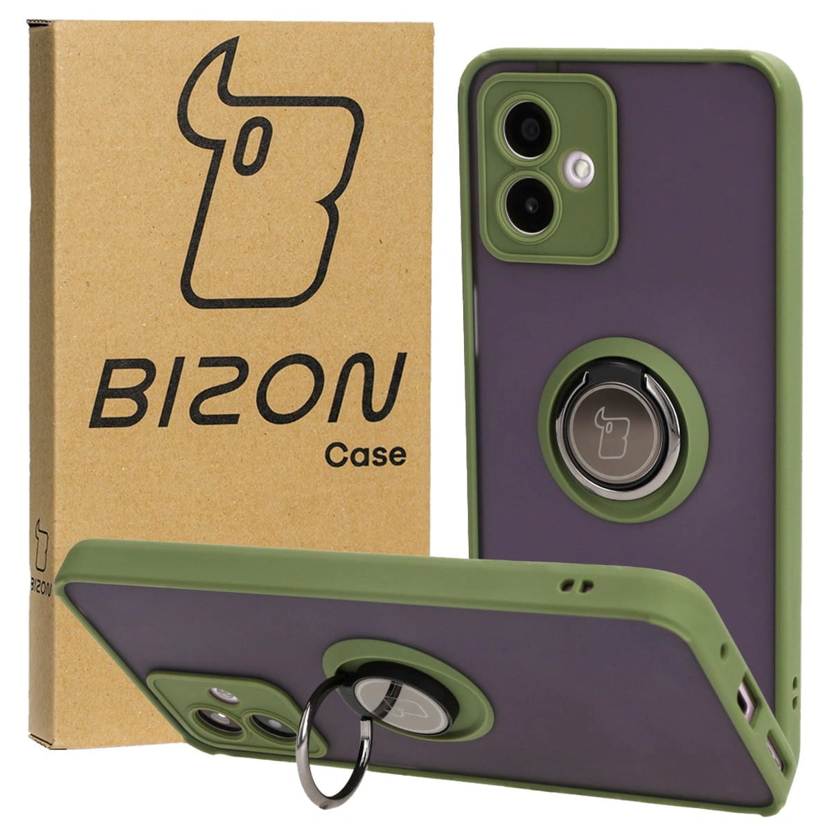 Bizon Case Hybrid Ring Motorola Moto G14 smoky with a green frame