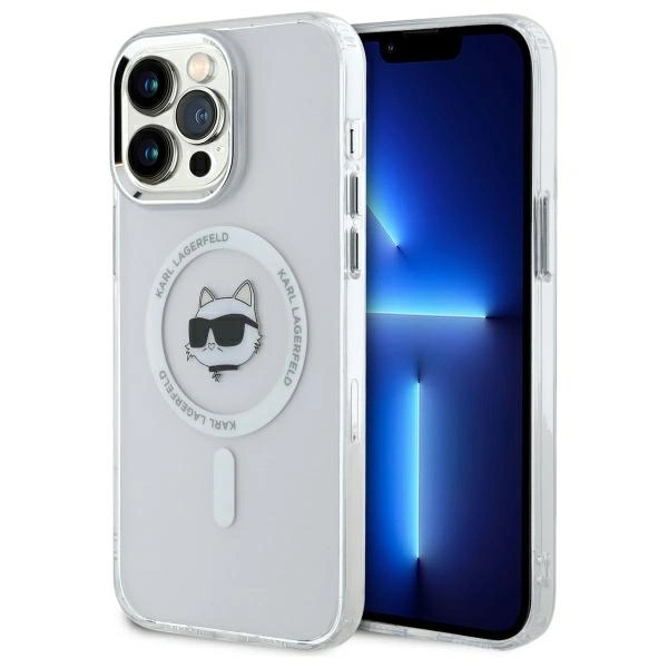 Karl Lagerfeld KLHMP13XHLSCHH Apple iPhone 13 Pro Max hardcase IML Metal Choupette Head MagSafe white