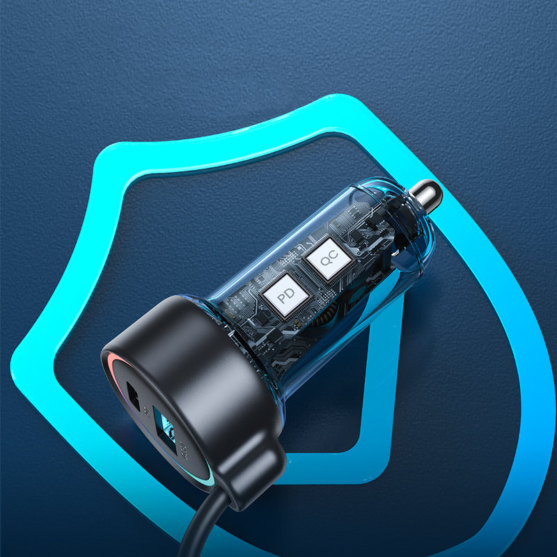Joyroom fast car charger 3 in 1 with USB-C cable 1.5m 55W black (JR-CL07)