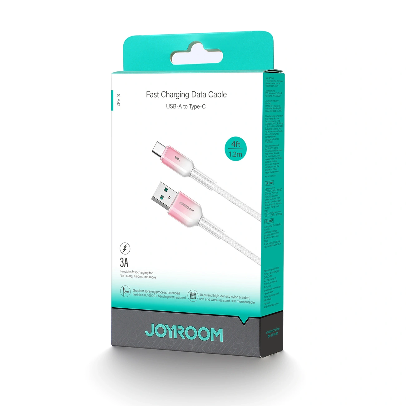 Joyroom S-A42 Crystal-Clear Series 3A USB-A / USB-C cable 1.2m white