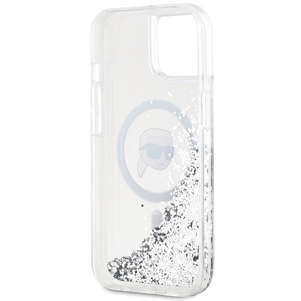 Karl Lagerfeld KLHMP15SLGKISGH Apple iPhone 15 / 14 / 13 hardcase Liquid Glitter Karl Head Magsafe transparent