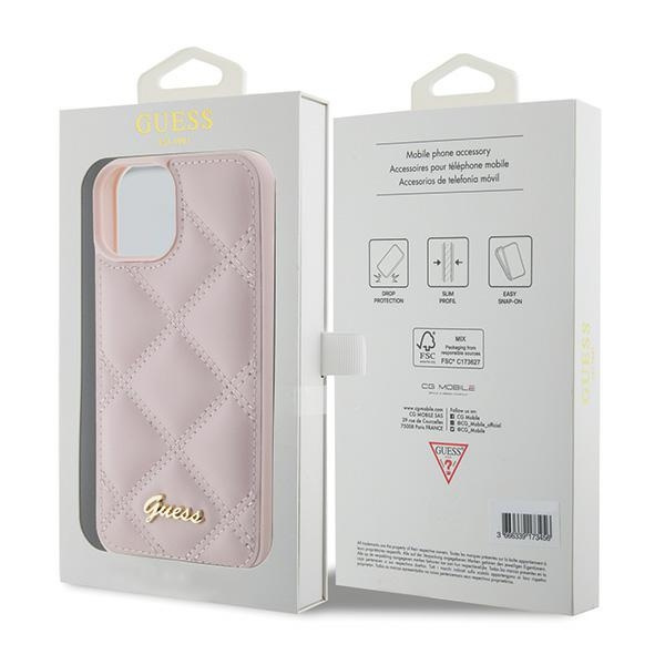 Guess GUHCP15SPSQSQSP Apple iPhone 15 hardcase Quilted Metal Logo pink