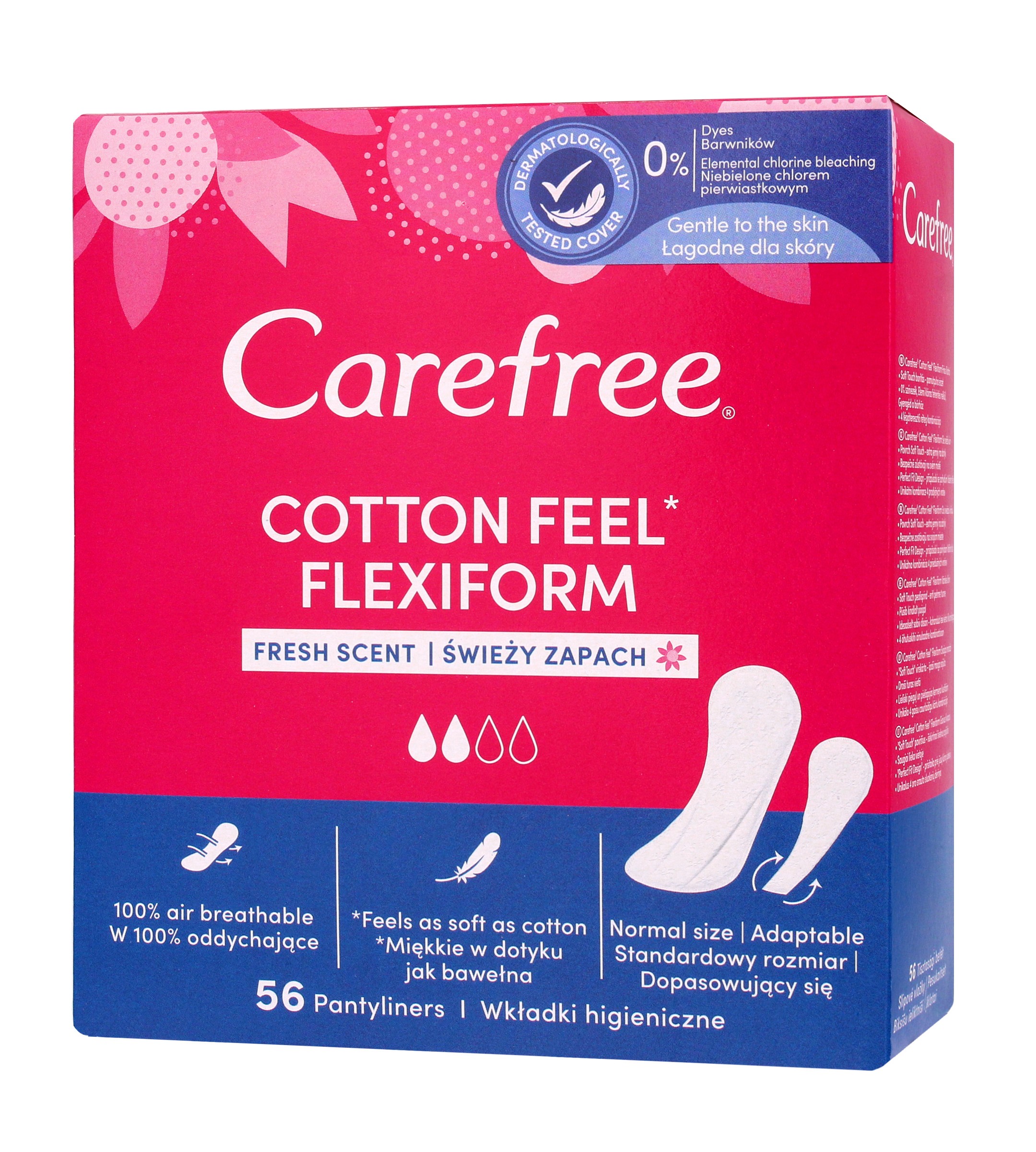 Carefree Cotton Flexiform Wkładki higieniczne Fresh Scent - świeży zapach 1op.-56szt