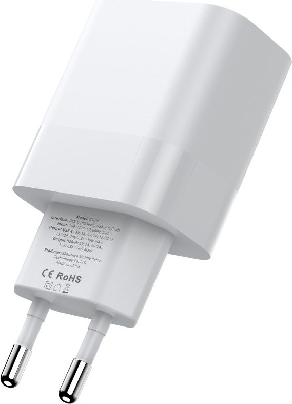 Tech-Protect C30W 2-port Network Charger PD 30W QC 3.0 White