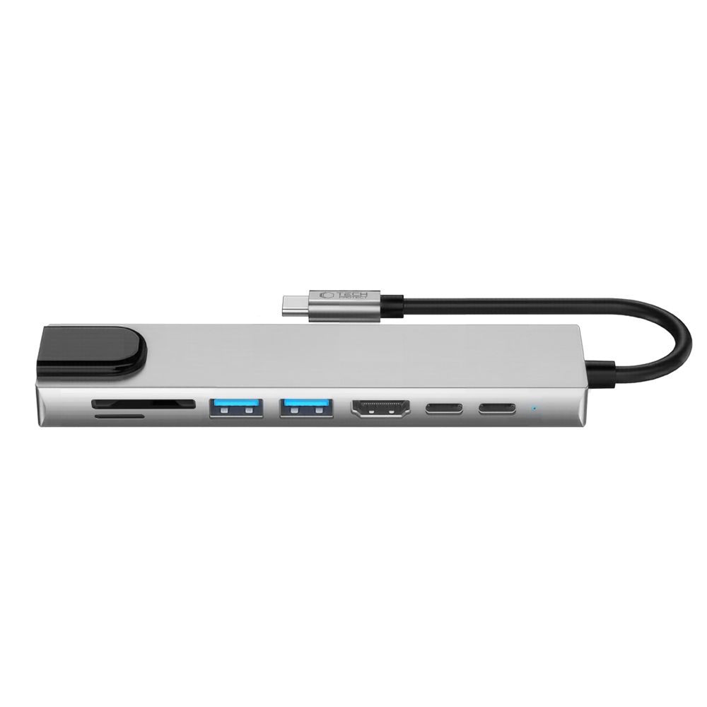 Adapter 8w1 Tech-Protect HB09 Hub Adapter 8in1 USB-C / 2xUSB-A 3.0, USB-C 3.0, USB-C PD 100W, HDMI 4K 60Hz, SD/TF, RJ45 1000Mb/s Space Grey