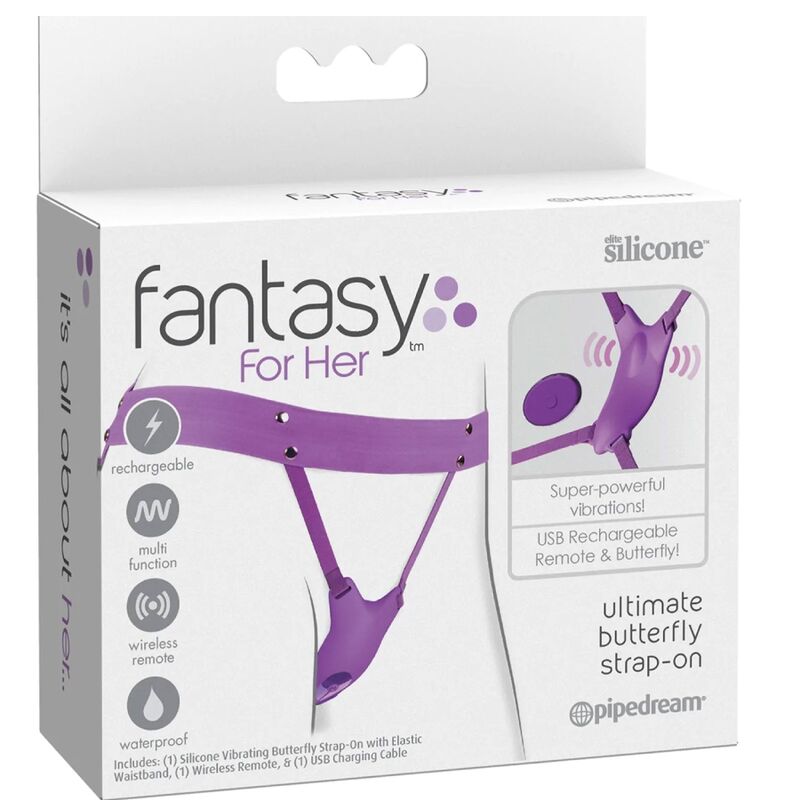 FANTASY FOR HER - BUTTERFLY HARNESS, VIBRATING RECHARGEABLE & REMOTE CONTROL PURPLE