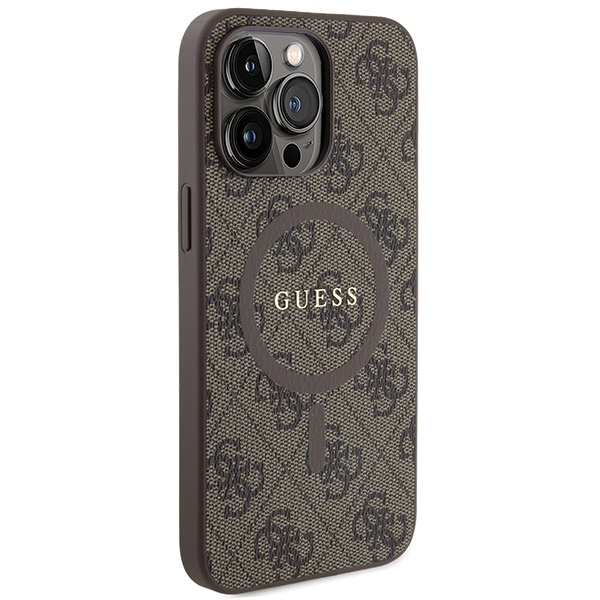 Guess GUHMP13LG4GFRW Apple iPhone 13 / 13 Pro hardcase 4G Collection Leather Metal Logo MagSafe brown