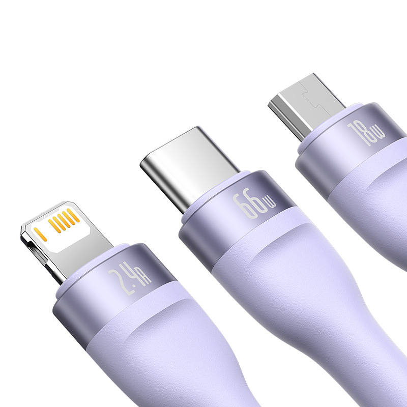 Baseus Flash II 3in 1 Cable, USB-USB-C/microUSB/Lightning, 66W, 1.2m (purple)