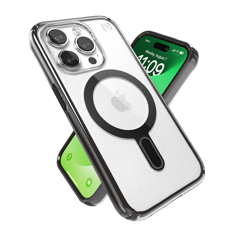 Speck Presidio Perfect-Clear ClickLock MagSafe Apple iPhone 15 Pro (Clear/Frosted Black/Slate Grey)