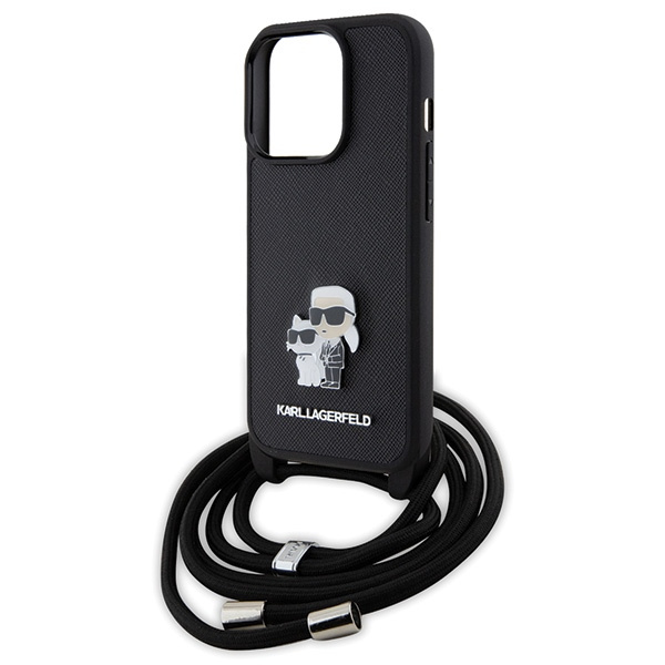 Karl Lagerfeld KLHCP15LSAKCPSK Apple iPhone 15 Pro hardcase Crossbody Saffiano Metal Pin Karl & Choupette black