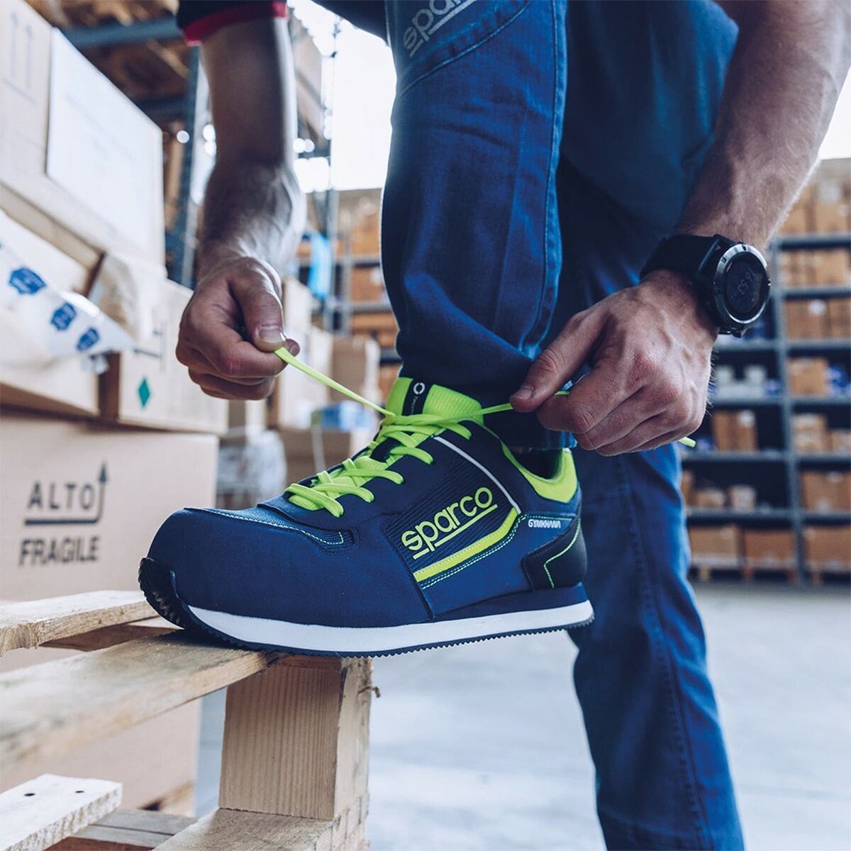 Racing Ankle Boots Sparco GYMKHANA DANI Yellow Blue Navy Blue Racing Ankle Boots Sparco GYMKHANA DANI Yellow Blue Navy Blue