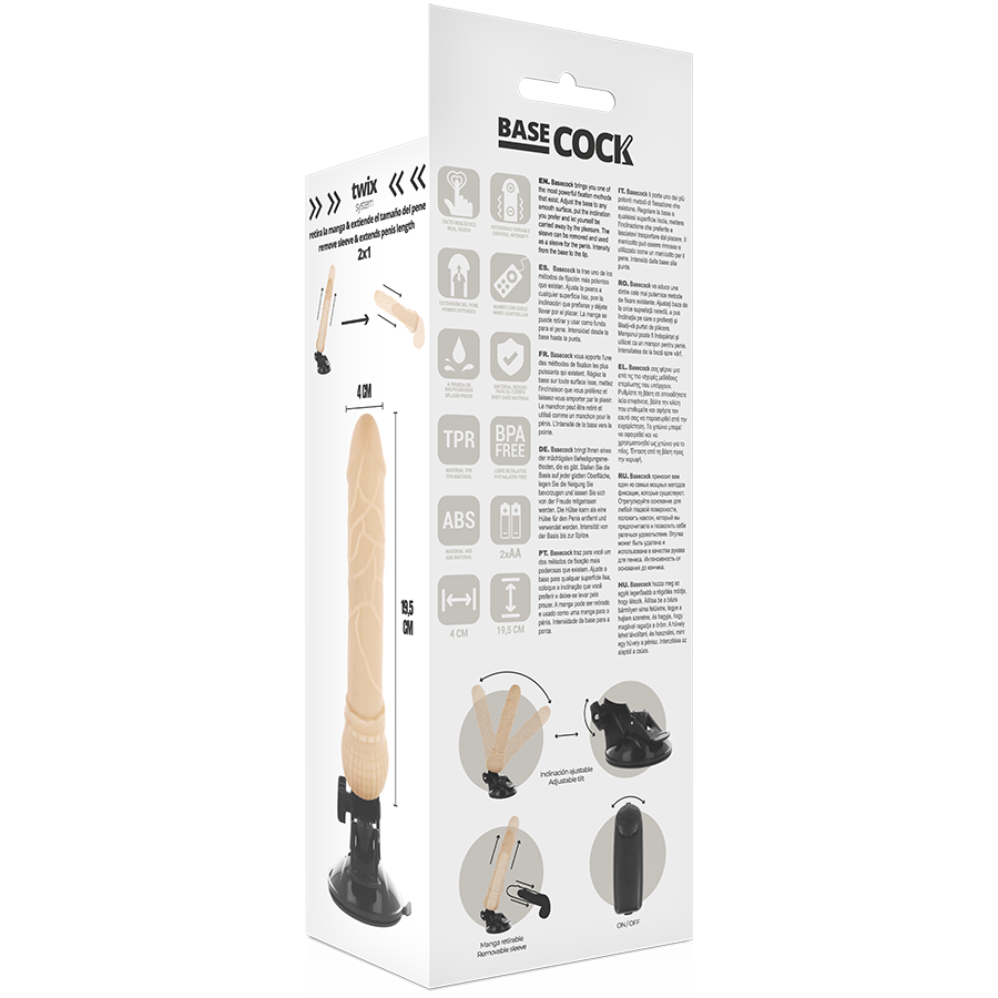 BASECOCK - REALISTIC VIBRATOR REMOTE CONTROL FLESH 19.5 CM
